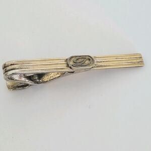 S.T. Dupont D Tie Bar Clip Clasp‎ Gold Silver Tone 2in Logo Vintage Logo Fair